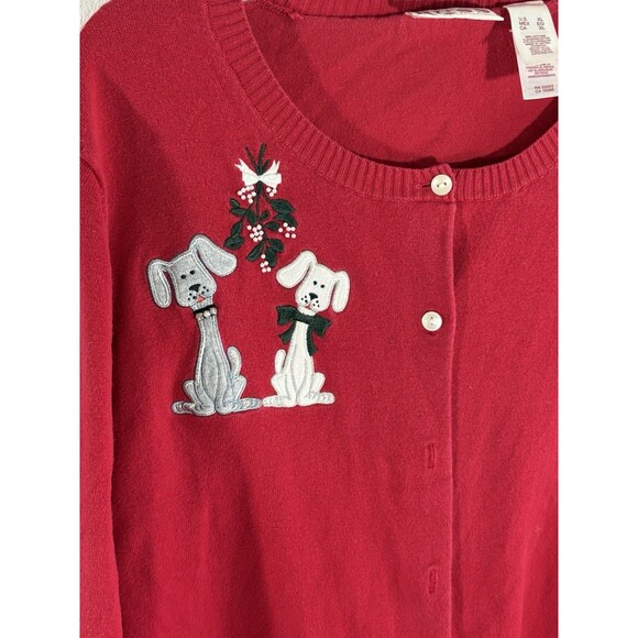 Russ Liz Claiborne Red Christmas XL Sweater w/Dogs Button Up Long Sleeve Holiday - Picture 5 of 6